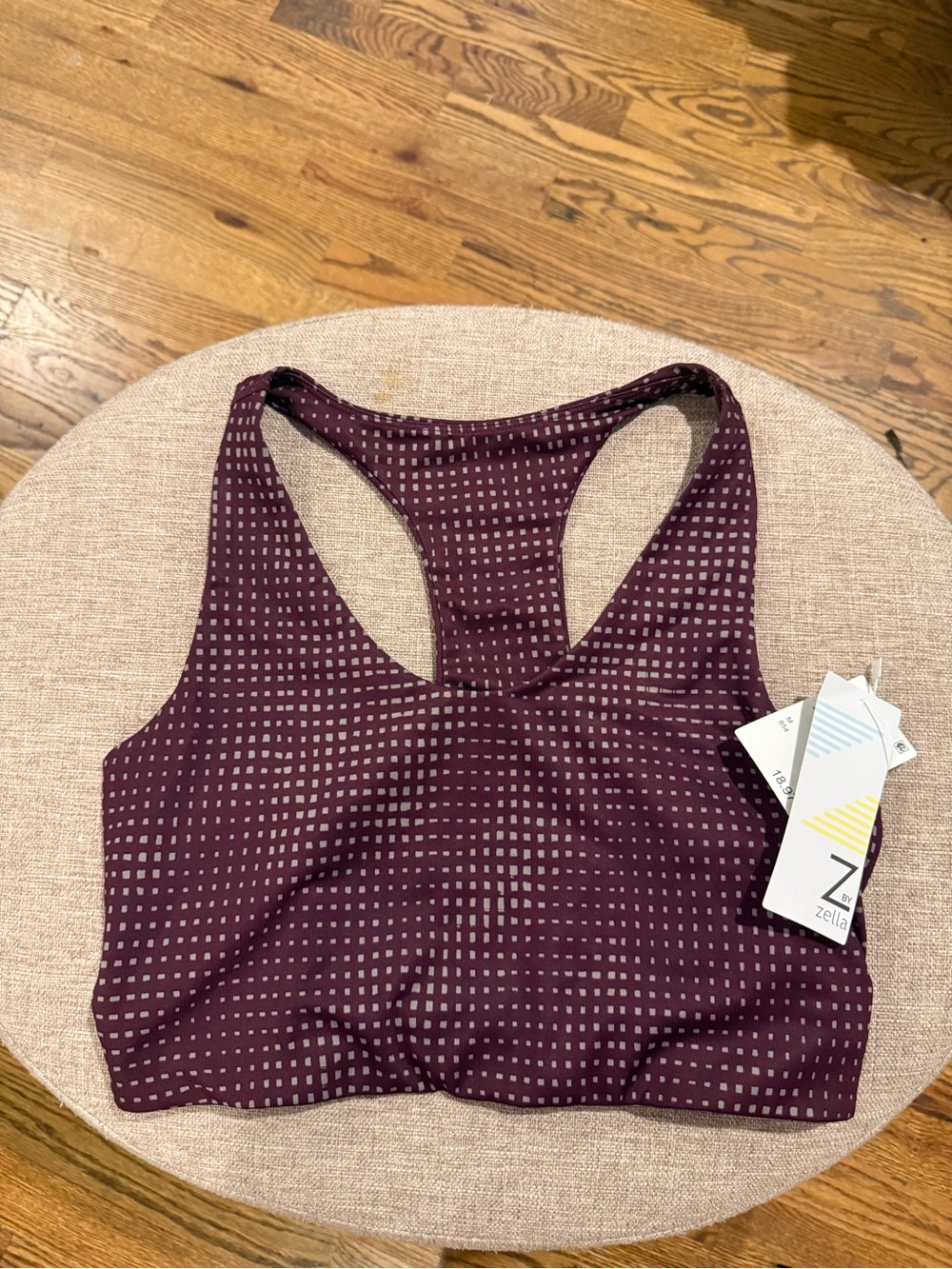 Zella Plum Grid-Print Racerback Sports Bra